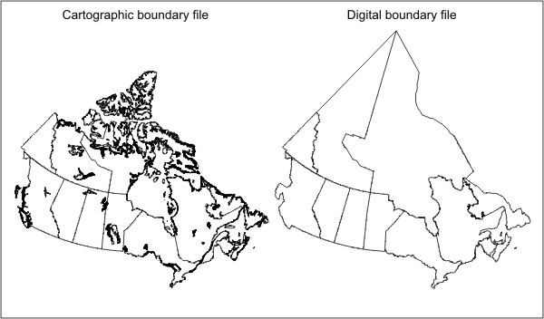 Figure 4 Example of a cartographic boundary file and a digital boundary file (provinces and territories)