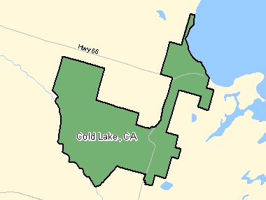 Map of Cold Lake, CA (shaded in green), Alberta