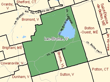 Map of Lac-Brome, V (shaded in green), Quebec
