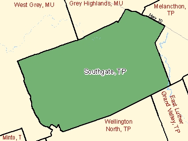 Map of Southgate, TP (shaded in green), Ontario
