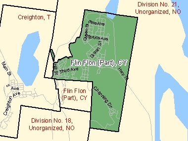Map of Flin Flon (Part), CY (shaded in green), Manitoba