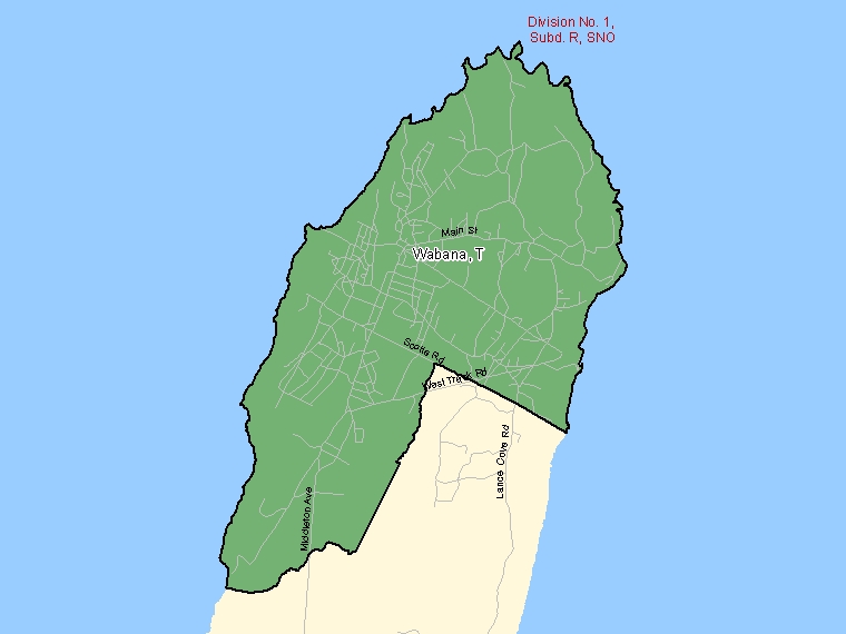 Map: Wabana, Town, Census Subdivision (shaded in green), Newfoundland and Labrador