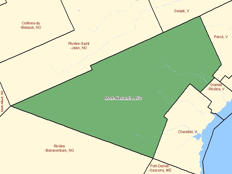 Map: Mont-Alexandre, Unorganized, Census Subdivision (shaded in green), Quebec