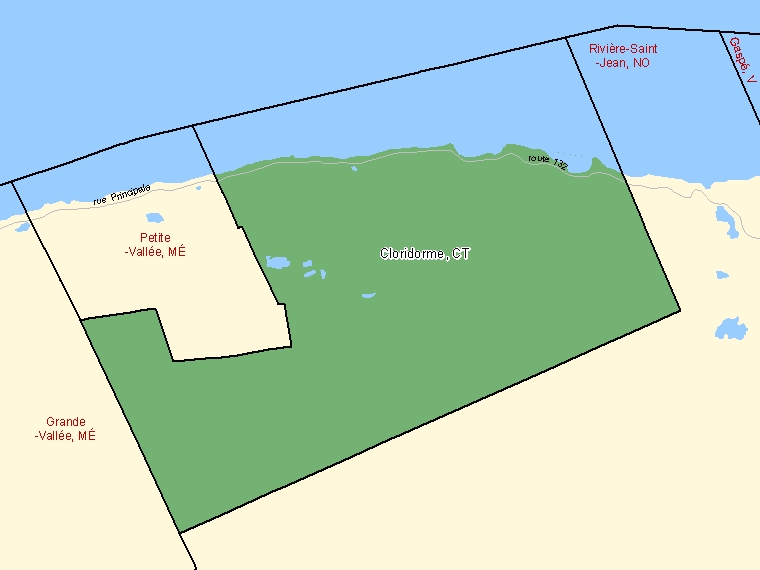 Map: Cloridorme, Canton (municipalité de), Census Subdivision (shaded in green), Quebec