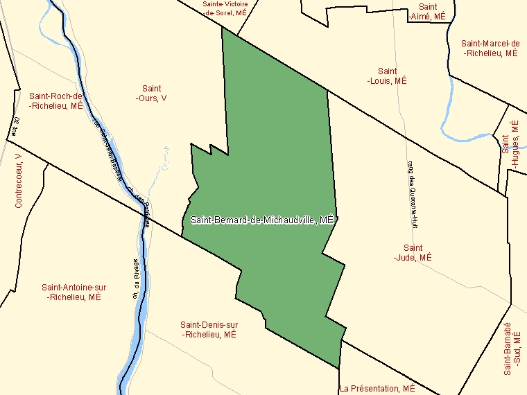 Map: Saint-Bernard-de-Michaudville, Municipalité, Census Subdivision (shaded in green), Quebec