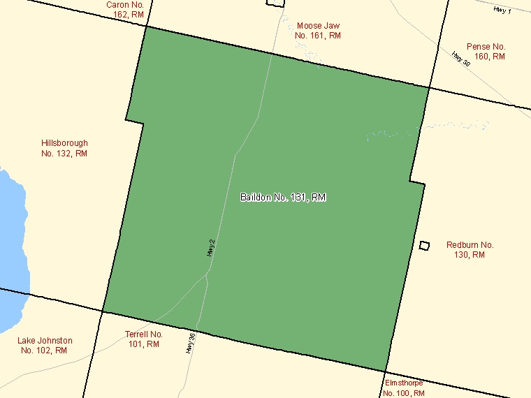 Map: Baildon No. 131, Rural municipality, Census Subdivision (shaded in green), Saskatchewan
