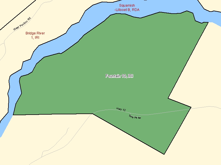 Map: Fountain 10, Indian reserve, Census Subdivision (shaded in green), British Columbia
