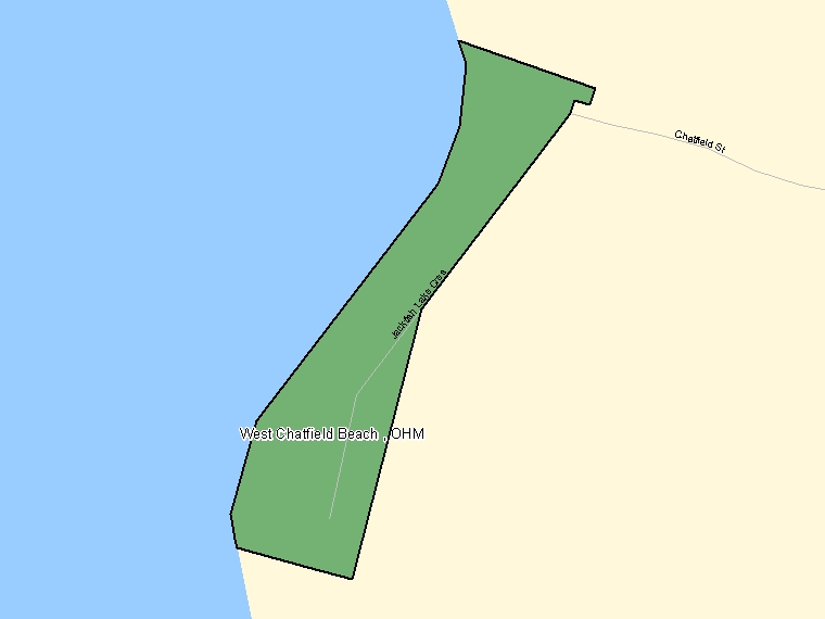 Map: West Chatfield Beach, OHM, Designated Place (shaded in green), Saskatchewan