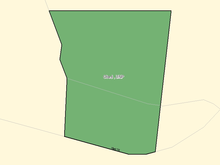Map: Obed, UNP, Designated Place (shaded in green), Alberta
