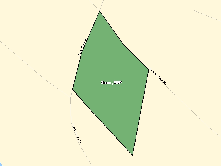 Map: Gunn, UNP, Designated Place (shaded in green), Alberta
