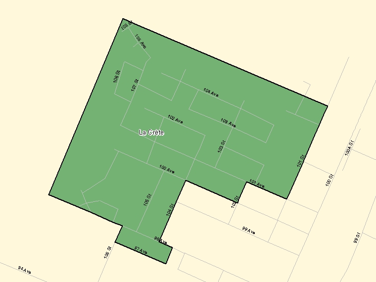 Map: La Crète, Population Centre (shaded in green), Alberta